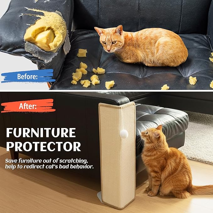 PETKARAY Under-Furniture Cat Scratcher, 23.6'' Sisal Scratching Post for Couch Corner, Furniture Protector Scratch Pad for Sofa with Toy Ball