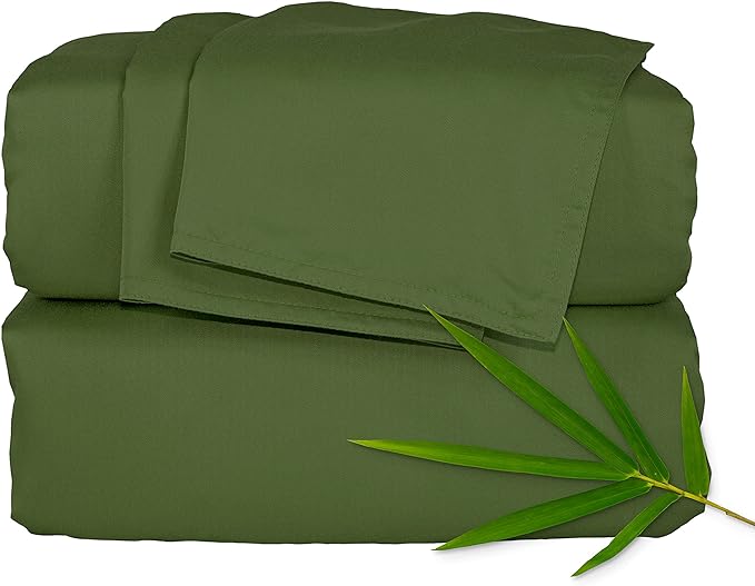 Pure Bamboo California King Sheets, Genuine 100% Organic Viscose Derived from Bamboo Bed Sheet Set, Soft & Cooling, Double Stitching, 2 Year Quality Promise (California King, Pesto)