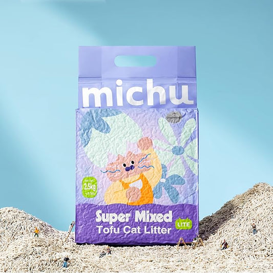 Michu Mixed Tofu Cat Litter Lite 5.5Lb/6L – Flushable, Eco-Friendly & Odor Control (4 Packs)