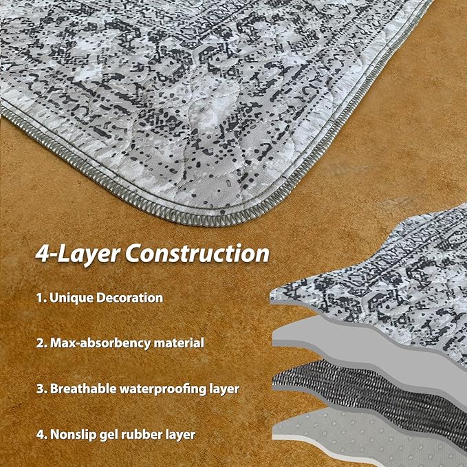 nunubaby Washable Pee Pads for Dogs, Stylish, Non-Slip and Leak-Proof Pee Pads. Reusable Potty Pads for Dogs for Crates and Floors.(Gray/Geo, 18" x24" )