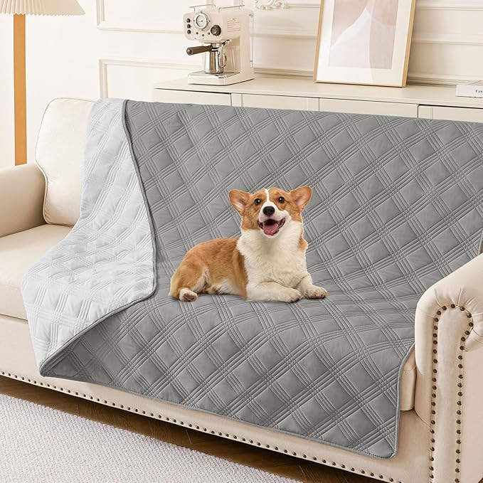 hyha Waterproof Dog Blanket, Reversible Pet Bed Blanket, Soft Sofa Couch Cover for Dogs Washable, Waterproof Pet Couch Covers for Sofa Puppy Cats Furniture Protector(68"x82", Grey/Light Grey)