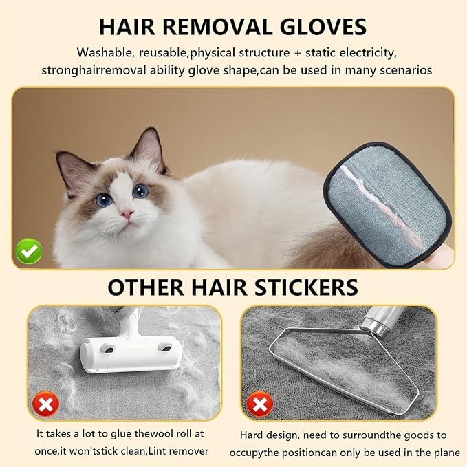 Pet Hair Removal Glove for Cats & Dogs, 2025 New Electrostatic Gloves Pet Hair, Efficient Grooming Gloves for Pet Hair, Reusable Cat & Dog Hair Remover for Couch, Furniture, Carpet, Curtain