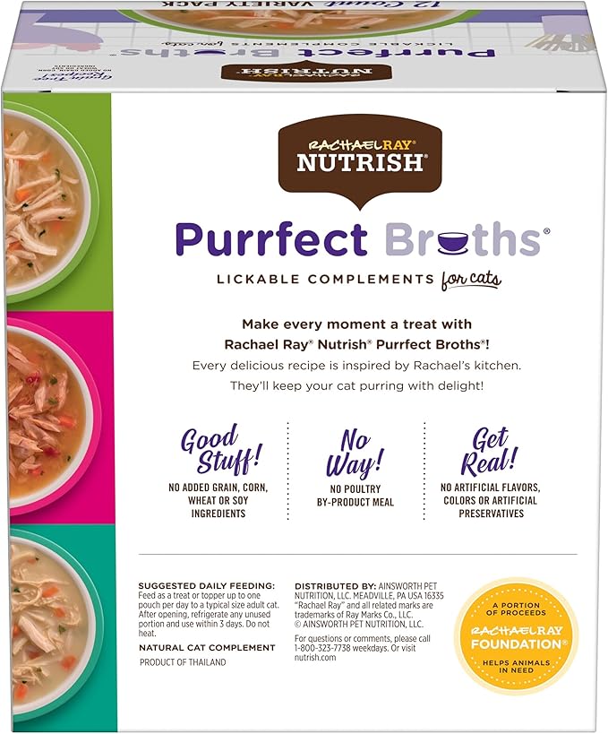 Rachael Ray Nutrish Purrfect Broths Wet Cat Food, Variety Pack, 1.4 Ounce Pouch (Pack of 24), Grain Free