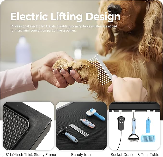 50" Electric Dog Grooming Table 9"- 37" Height Adjustable Heavy Duty Professional Lift Dog Grooming Table for Large Dogs with 2 Nooses, 4in1 Comb & Nail Care Set, Blow Dryer Clip Black