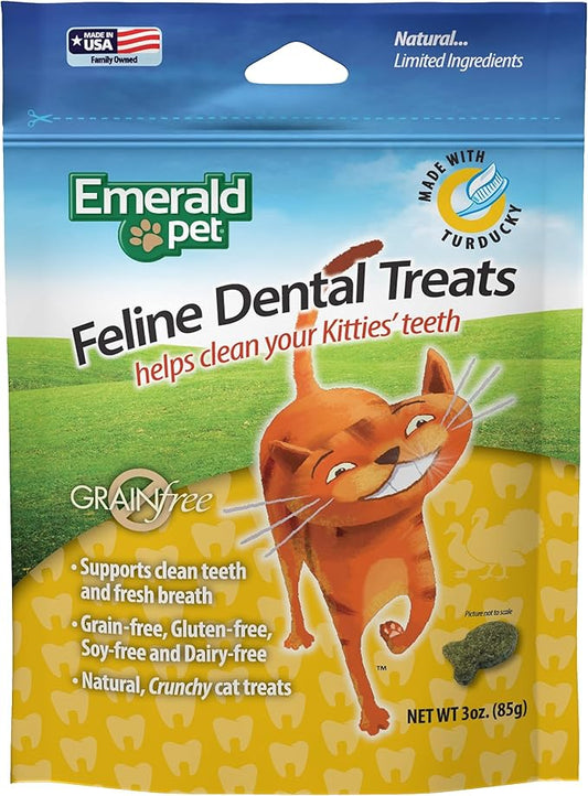 Feline Dental Treats — Tasty and Crunchy Cat Dental Treats Grain Free — Natural Dental Treats to Clean Cat Teeth, Freshen Cat Breath, and Reduce Plaque and Tartar Buildup — Turducky Treats, 3 oz