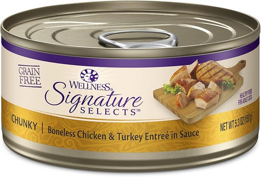 Wellness CORE Signature Selects Chunky Adult Wet Cat Food, Natural, Protein-Rich, Grain Free, 5.3 Ounce, 12 Pack (Chicken & Turkey)