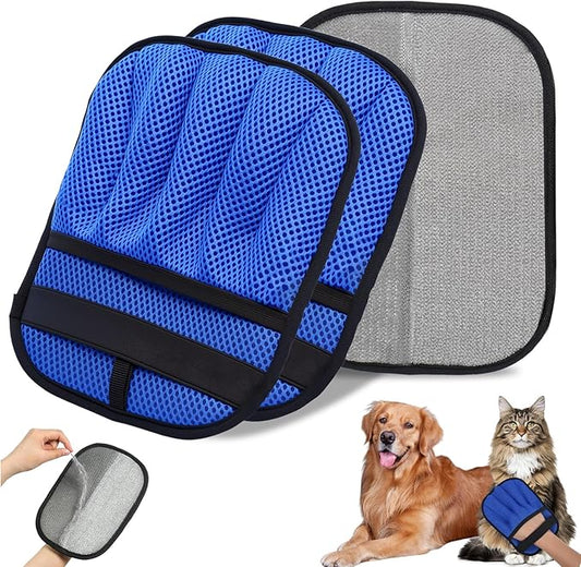 2Pcs Pet Hair Removal Gloves for Cats & Dogs: Upgraded Five-Finger Electrostatic Magic Brush | Reusable Pet Fur Remover Glove for Laundry, Couch, Carpet, Car Seats, Furniture & Clothing (Blue)