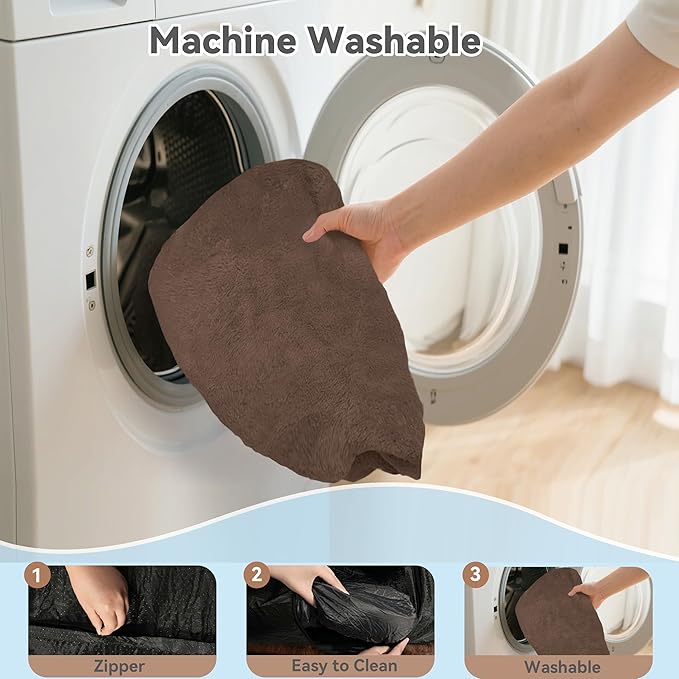 78"x44"x12.5" Human Dog Bed for Adult Faux Fur Washable Human Dog Bed Portable Handle, Egg Orthopedic Foam Human Bed Extra Large with Present Blanket Brown