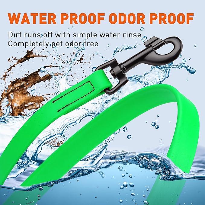 Dogline Biothane Waterproof Dog Leash Strong Coated Nylon Webbing with Black Hardware Odor-Proof Easy to Clean High Performance for Small or Large Dogs Made in USA 4 or 6 ft Lead, Tropical Green