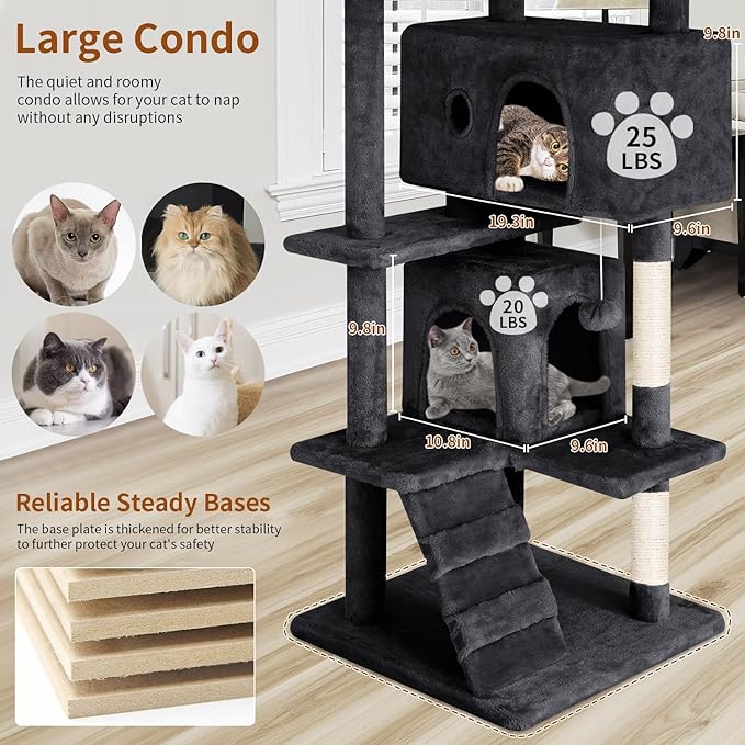 PayLessHere Cat Tree 54in Cat Tower with Cat Scratching Post,Multi-Level Cat Condo Stand House Furniture Kitty Activity Center with Furry Ball Toys Cat Tree for Indoor Cats (54in, Dark Grey)