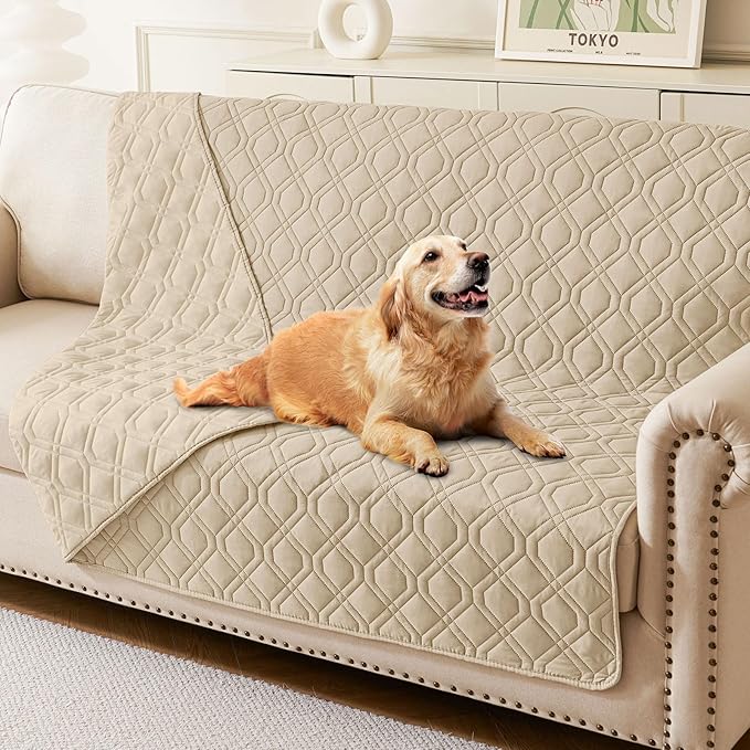 hyha Waterproof Dog Bed Blanket, Soft Pet Blankets, Waterproof Couch Cover for Dogs, Reversible Sofa Covers Washable for Furniture (52x82 Inch, Taupe/Taupe)