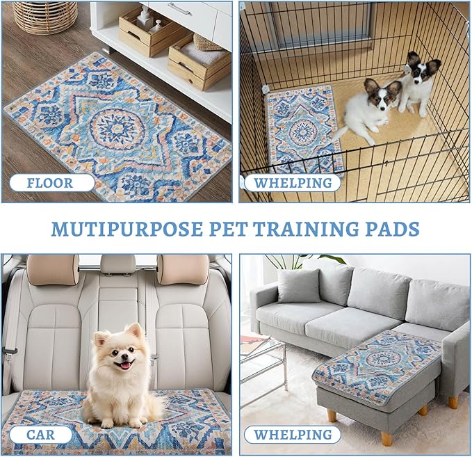 NOYAL Bohemian Washable Dog Pee Pads - Super Absorbent Reusable Puppy Training Pads with Stylish Prints | 100% Waterproof, Leak-Proof & Non-Slip Pet Housebreaking Pads for Indoor 2 Packs