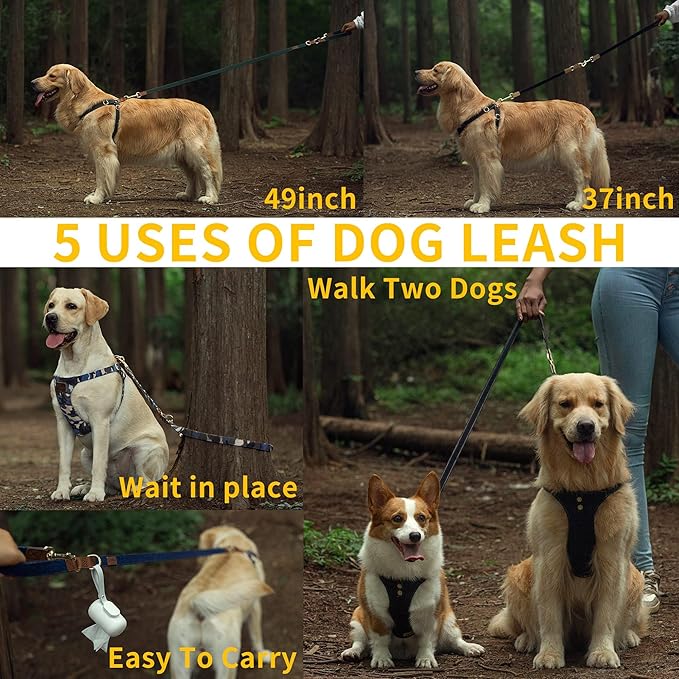 Dog Harness, No Pull Dogs Harness and Multi-Function Leash Set for Medium Dogs Easy Walk Everyday Adjustable Soft Dog Vest Harness Fashionable Dog Accessories Grey Blue-Button-Slim Large