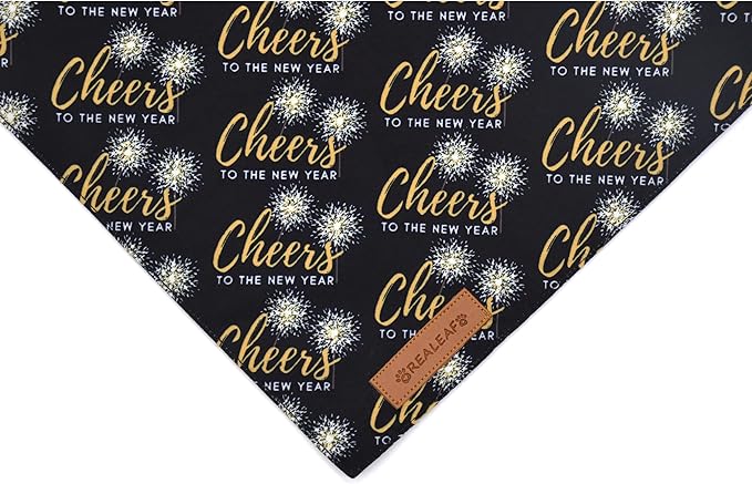 Realeaf New Year Dog Bandanas 2 Pack, Cheers to The New Year Dog Scarf for Boy and Girl, Premium Durable Fabric, Holiday Bandana for Large and Extra Large Dogs Cats Pets (X-Large)