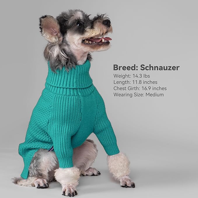 cyeollo Warm Stretchy Sweaters for Medium to Large Dogs Boy & Girl, Pullover Knitted Thermal Winter Big Dog Clothes with Sleeves Turtleneck Pet Beagle Border Collie Apparel, Aqua Green XXL