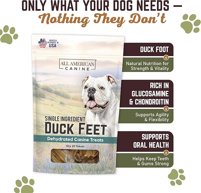 100 Natural Duck Feet Dog Treats– Single Ingredient, Dehydrated & Digestible – Crunchy, Low-Fat, High-Protein Chew for Joint Support & Dental Health – Made in USA
