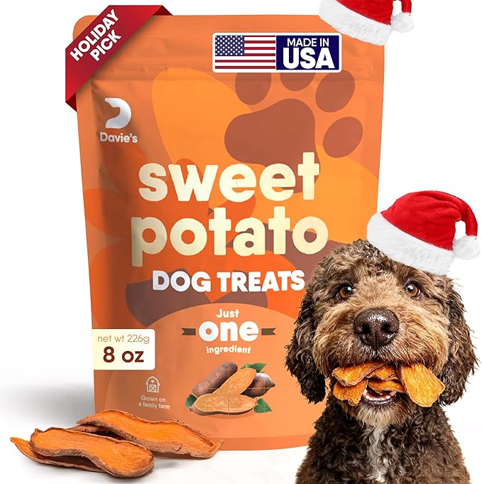 Davie's Sweet Potato Dog Treats - Healthy, Natural, Low Fat Chews Made in USA Only, 0.5 lb. Bag