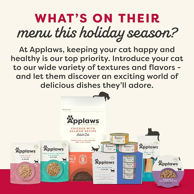 Applaws Natural Wet Canned Cat Food, Limited and Natural Ingredients, High Protein with No Artificial Additives, Holiday Edition Cat Food Variety Pack in Broth (6 x 2.47oz Cans)