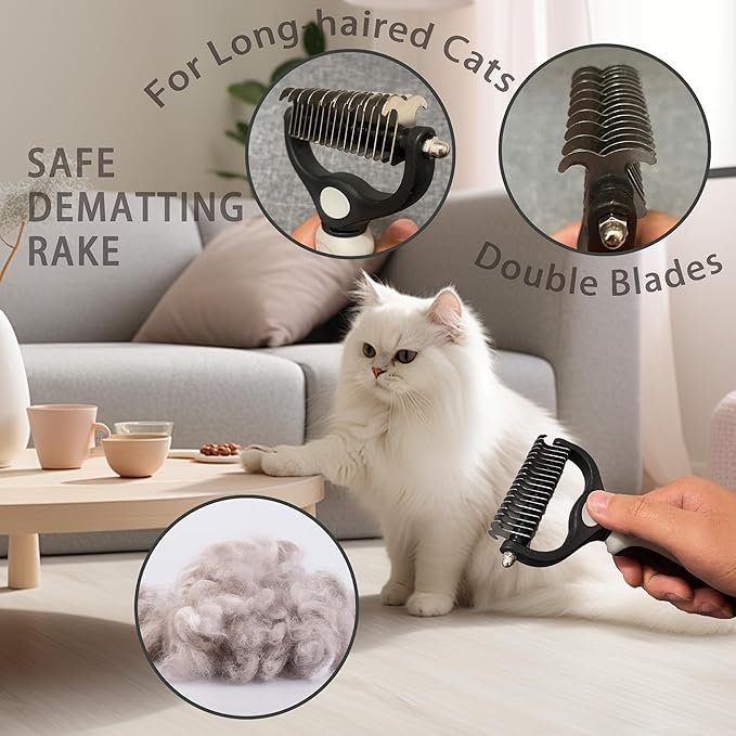 Cat Grooming Brush Kit 6 Tools - Deshedding & Dematting for Long/Short Hair, Self-Cleaning Slicker Brush with 6-in-1 Flea Comb for Cats & Kittens (White)
