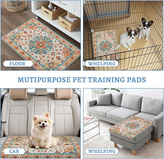 NOYAL Bohemian Washable Dog Pee Pads - Super Absorbent Reusable Puppy Training Pads with Stylish Prints | 100% Waterproof, Leak-Proof & Non-Slip Pet Housebreaking Pads for Indoor 2 Packs
