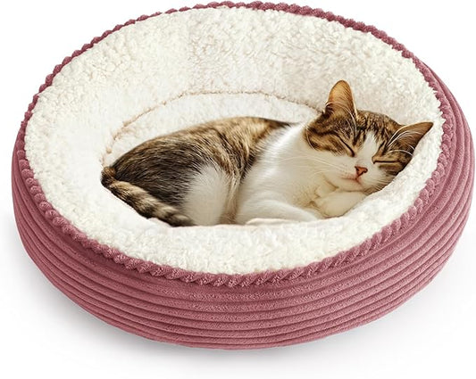 Love's cabin Round Donut Cat and Dog Cushion Bed, 20in Pet Bed for Cats or Small Dogs, Anti-Slip & Water-Resistant Bottom, Super Soft Durable Fabric Pet beds, Washable Luxury Bed Dusty Rose Stripe