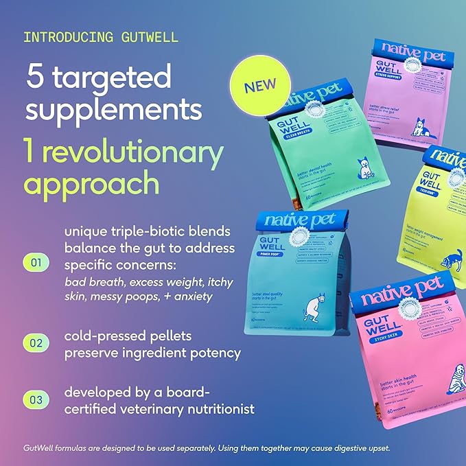 Native Pet GutWell Clean Breath - Dog Breath Freshener & Dog Dental Powder - Teeth Cleaning to Reduce Plaque & Tartar - Promotes Fresh Breath with Targeted Triple-biotic Dental Care Blend - 60 Scoops