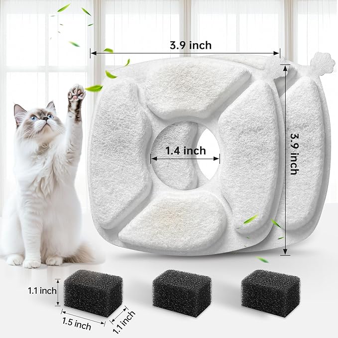 40 Pcs Cat Water Fountain Replacement Filters-20 Pack Cat Fountain Filters with 20 Pack Sponges, Enhanced Compatibility Pet Fountain Filter Fit for 95oz/2.8L 135oz/4L 67oz/2L Pet Drinking Fountain