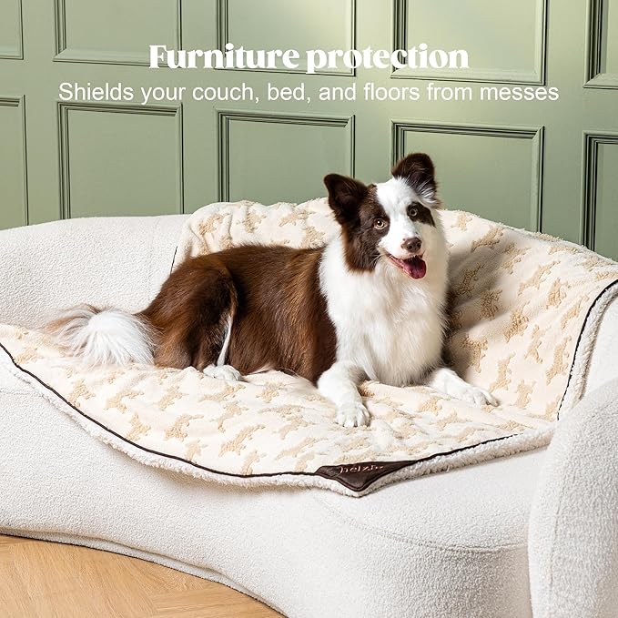 Embossed Sherpa Dog Blankets for Small Dogs - Waterproof Cat Blankets for Indoor Cats - Heavy Duty Couch Cover Protector - Soft Reversible Throw Furniture Protection - Small, Cream