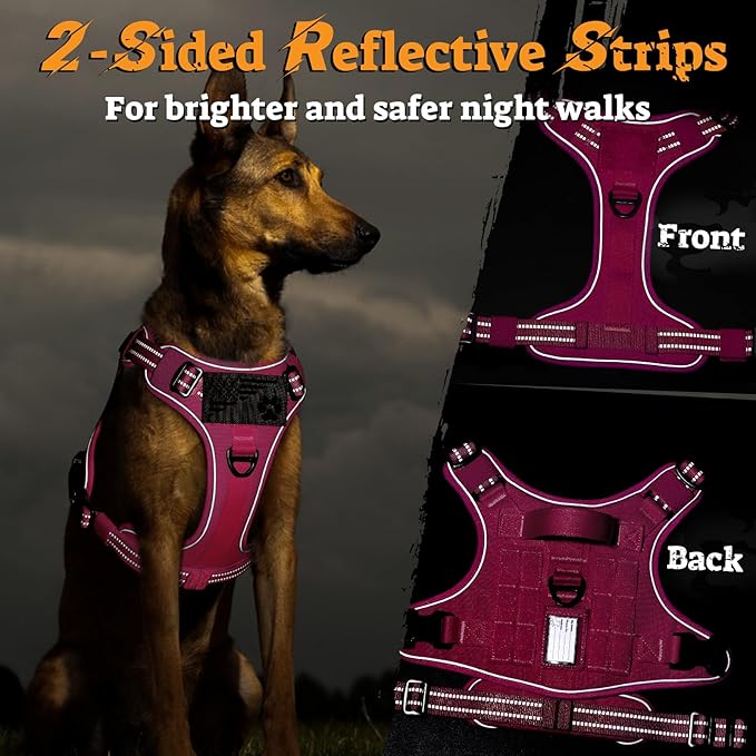 rabbitgoo Dog Harness Medium Sized No Pull, Tactical Service Pet Vest with Molle and Control Handle, Adjustable and Reflective Military Harness for Easy Walking and Training, Rose Red, M