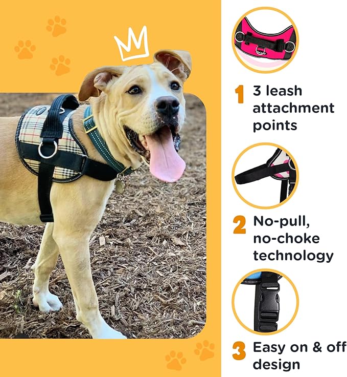 Bark Appeal Pink Camo No-Pull Dog Harness for Extra Small Sized Pets – Adjustable, Reflective Vest with 3 Leash Clips for Added Control, Easy Walks & Training – XS