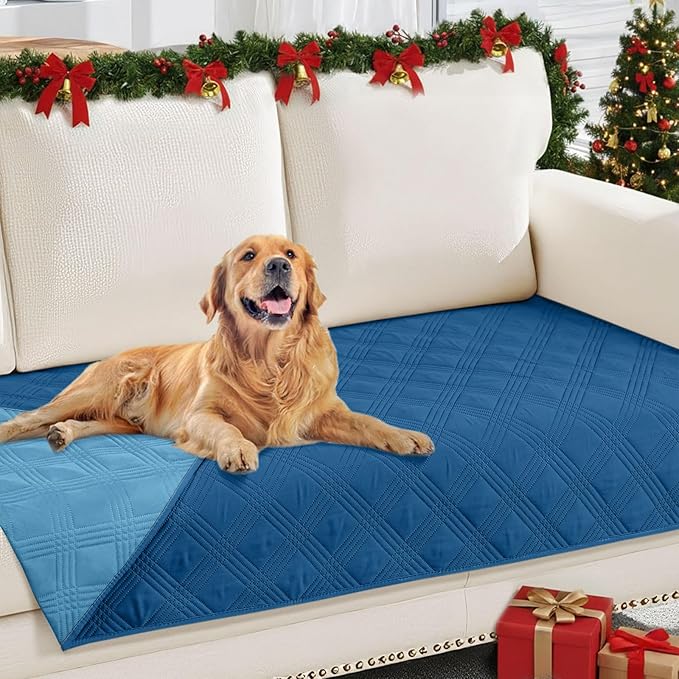 hyha Waterproof Dog Blanket, Reversible Pet Bed Blanket, Soft Sofa Couch Cover for Dogs Washable, Waterproof Pet Couch Covers for Sofa Puppy Cats Furniture Protector(30"x70", Navy Blue/Blue)