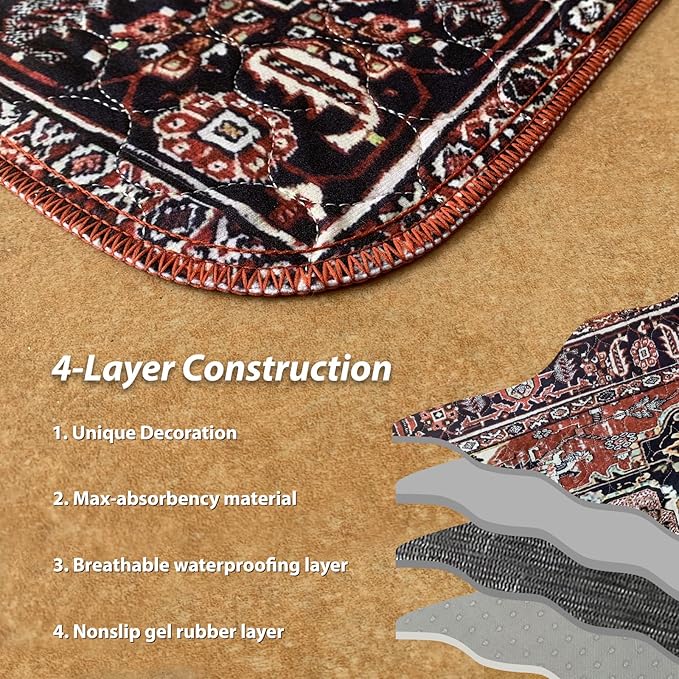 nunubaby 4PACK Washable Pee Pads for Dogs, Stylish, Non-Slip and Leak-Proof Pee Pads. Reusable Potty Pads for Dogs for Crates and Floors.(Red/Rect, 24" x48" )