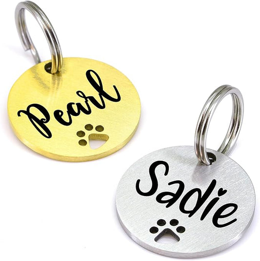 Ultra Joys Dog Tags Personalized for Pets - Hollow Paw Custom Pet ID Tag - Engraved Dog Tag for Small, Large Dogs - Small Round in Gold