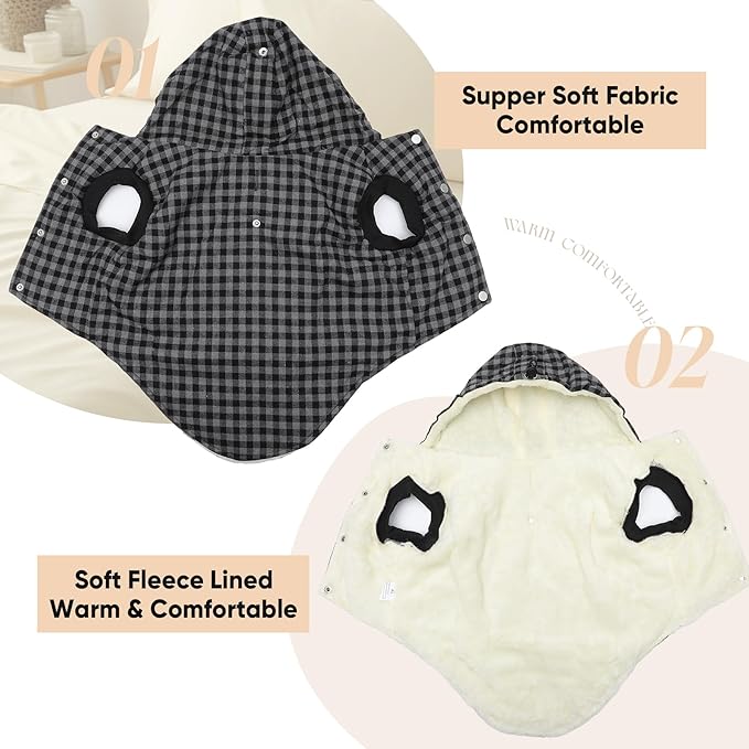 Fleece Lining Dog Hoodie for Small Dogs Extra Warm Plaid Sweater with Drawstring Hooded Coats in Winter Puppy Jacket,Black XS