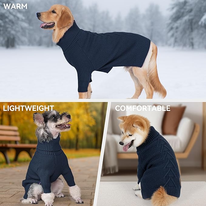 cyeollo 4XL Dog Sweater, Stretchable & Cozy Warm Dog Sweaters for Large Giant Dogs Boy, Pullover Knit Fall Winter Sweatshirt Big Dogs Clothes, Doberman Great Dane Apparel, Navy XXXXL