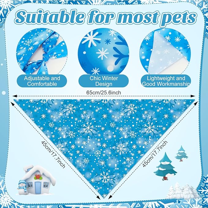 Preboun 200 Pcs Winter Dog Bandanas Bulk Blue Snowflakes Snowmen Bandanas for Dogs Triangle Kerchief Bibs Scarf for Pet Costume Photo Props Accessories Grooming Services Pet Shops Groomers, 25 Styles
