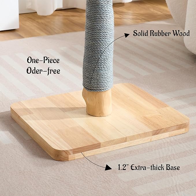 29" Tall Cat Scratching Post for Indoor Cats Adults, Extra-Stable & Natural Solid Wood Scratching Post Sisal Scratcher with Hanging Funny Ball, Gray