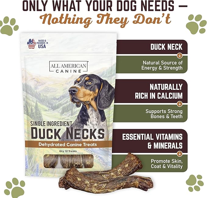12 Natural Duck Neck Dog Treats – Single Ingredient, Dehydrated & Chewy – Low-Fat, High-Protein Training Reward – Made in USA