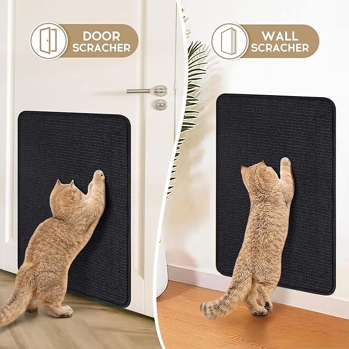 Black Cat Scratching Mat Sisal, 2 Packs Sisal Fabric Large Cat Scratching Pad for Indoor Cats with Adhesive Hook Loop Tape, Wall Scratchers for Indoor Cats 23.6" x 15.7"