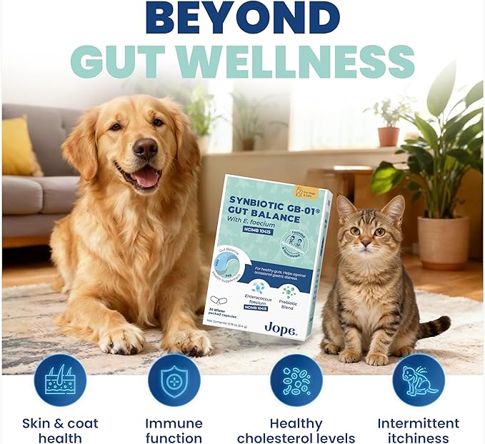 Jope Synbiotic GB-01® - Prebiotics and Probiotics for Dogs & Cats - Clinically Proven Formula - Vet Formulated for Gut Health, Stool Quality, Diarrhea, Immunity, Skin & Coat - 30 Gut Powder Capsules
