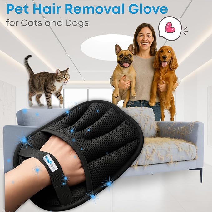 Pet Hair Removal Glove for Cats and Dogs – Upgraded Electrostatic Cleaning Glove for Easy Pet Hair Pickup on Furniture, Clothing, Couch & Car Seats.