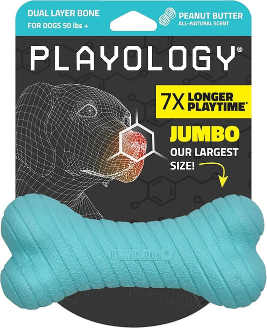 Playology Dog Toys | Dual Layer Bone Durable Chew Toy Bone for Dogs | Jumbo Peanut Butter Scented Toy - Easy to Clean and Made from Non Toxic Materials