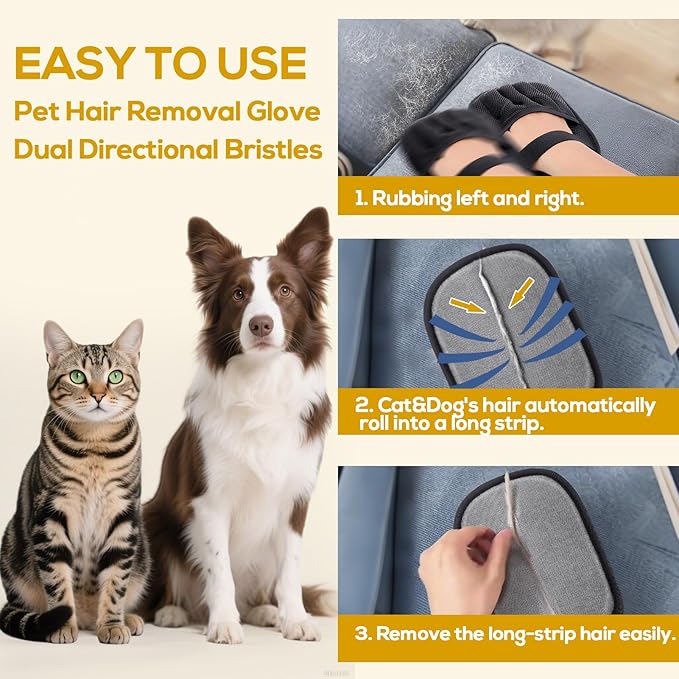 BABORUI Pet Hair Removal Glove - 2 Pack Five Finger Electrostatic Gloves Pet Hair, Remover Glove Lint Rolls into Strips, Dog and Cat Hair Removal Tool for Furniture, Car, Couch, Carpet, Clothes