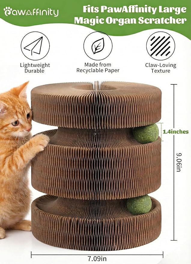 Magic Organ Cat Scratcher Board and Natural Catnip Balls (2-Pack) Bundle - Foldable Interactive Cardboard Toy for Indoor Cats, Exercise & Stress Relief Set