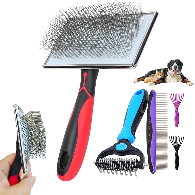 Extra Long Pin Brush for Large Dogs, Remove Loose Fur and Tangles; 5-in-1 Dog Grooming Brush for Long Haired Dogs&Cats