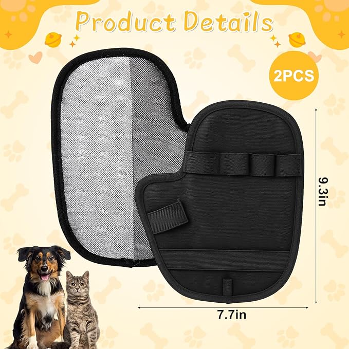 2PCS Pet Hair Removal Glove - Reusable Pet Hair Removal Tool with Divided Fingers for Cats & Dogs, Electrostatic Hair Remover for Couch, Carpet, Furniture, Car, Bedding, Easy Cleaning & Grooming Tool
