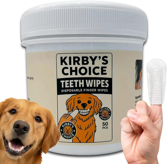 Kirby's Choice Dog Teeth Finger Wipes 50 Ct – Dental Wipes for Dogs & Cats – Removes Plaque, Tartar & Bad Breath – Safe Oral Care & Breath Treatment – Easy Pet Dental Cleaning Wipes
