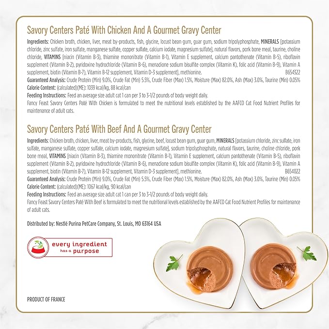 Purina Fancy Feast Savory Centers Wet Cat Food Pate Variety Pack With Chicken, Salmon, Beef, and Tuna Pate with Gravy Center - (2 Packs of 12) 3 oz. Pull-Top Cans