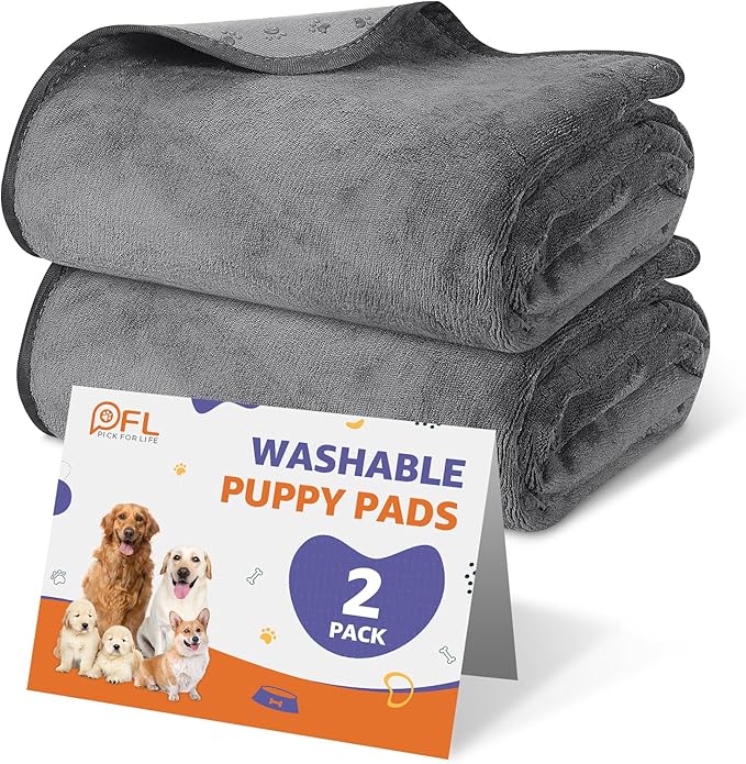 PICK FOR LIFE Washable Dog Pee Pads, 48x48 Reusable Puppy Whelping Pads, Absorb Dog Mats Non-Slip Reusable Pet Training Pad for Whelping, Potty, Training, Playpen, Crate, 2PACK