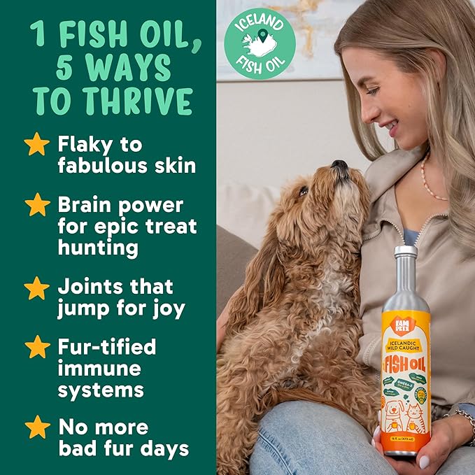 Omega 3 Fish Oil for Dogs (16 oz) - Premium Icelandic Liquid Dog Fish Oil Supplement with EPA DHA for Skin, Coat & Joint Health - Natural Pet Supplement - Leak-Free Aluminum Pour Bottle